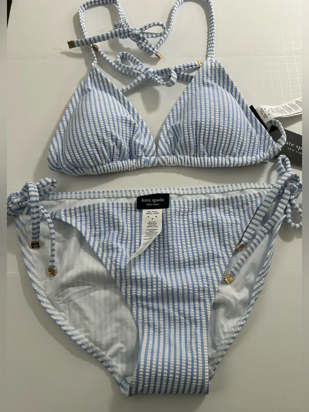 Kate Spade Light Diamond Blue White Striped Bikini Set
